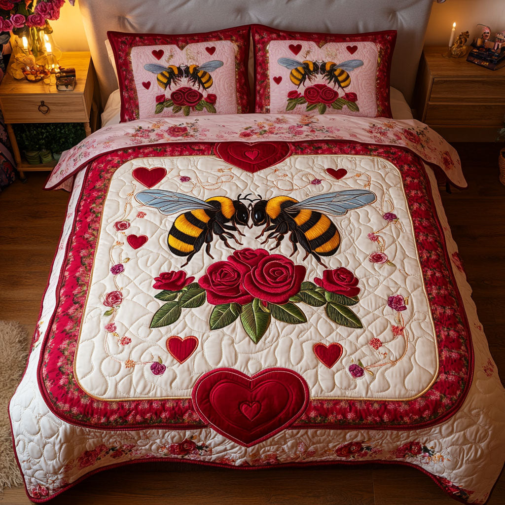 Personalized Gifts For Bee Lovers Quilt Bed Set Cute Bee Couple - Blanket - GoDuckee