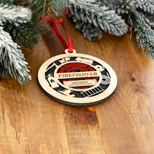 Bravery Loyalty Heroic - Personalized Layered Wood Ornament, Christmas Gift For Firefighter - Ornament - GoDuckee