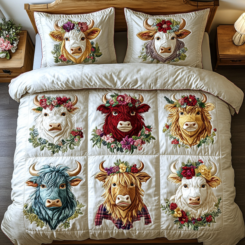 Gifts For Highland Cow Lovers Quilt Bed Set Farm Dreams - Blanket - GoDuckee