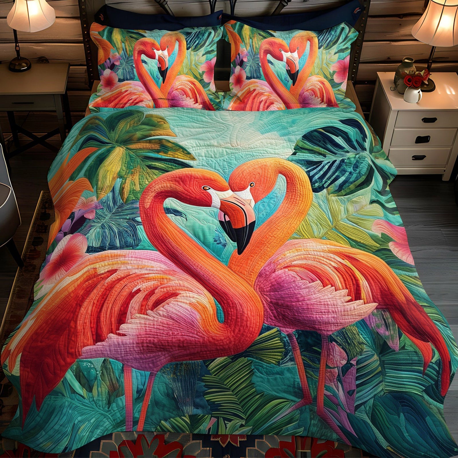 Gifts For Flamingo Lover Quilt Bed Set Flamingo Glow - Blanket - GoDuckee