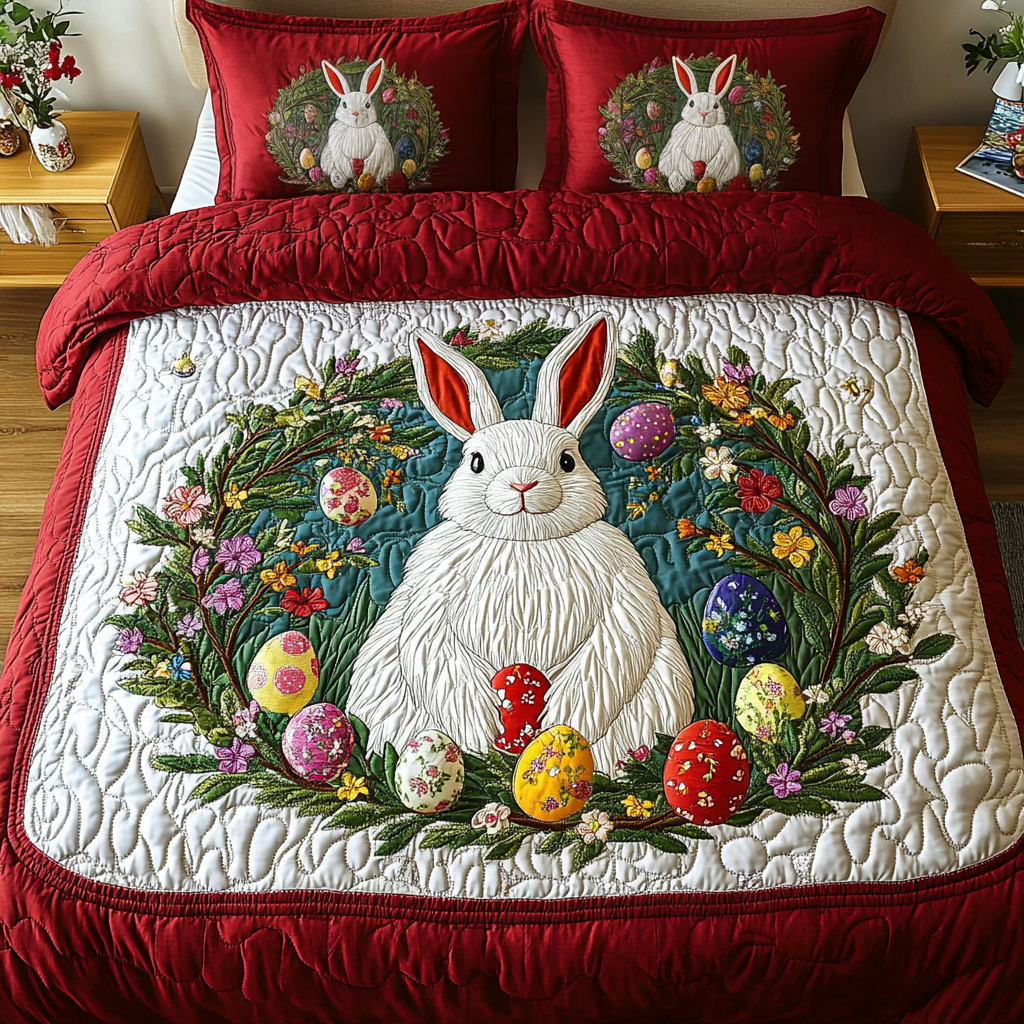 Gifts For Easter Quilt Bed Set Easter Floral Charm Bunny - Blanket - GoDuckee
