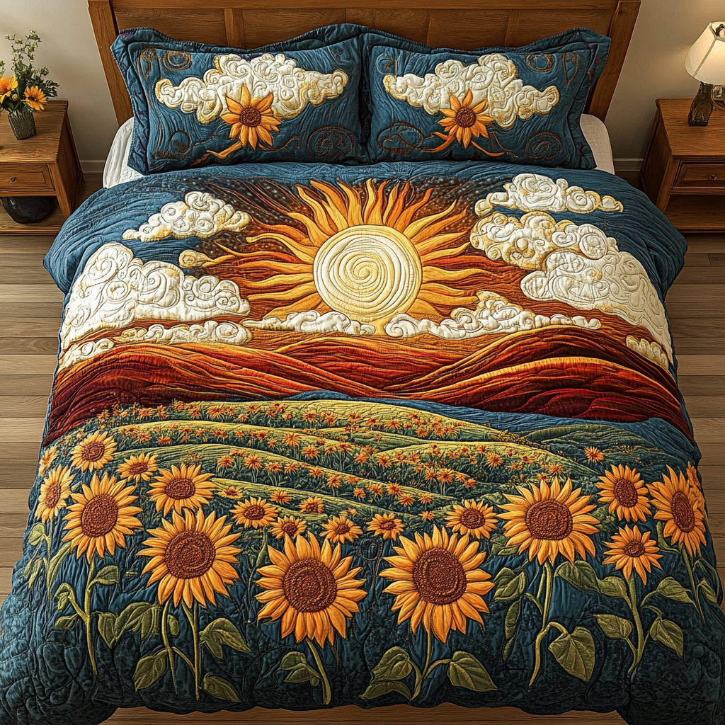 Gifts For Sunshine Quilt Bed Set Floral Sunburst - Blanket - GoDuckee