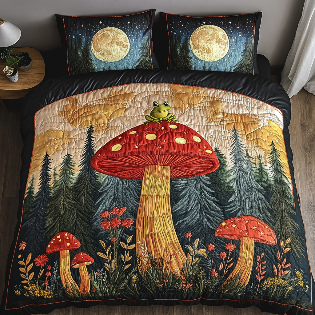 Heavenly Frog In A Mushroom Forest Quilt Bedding Set - Blanket - GoDuckee