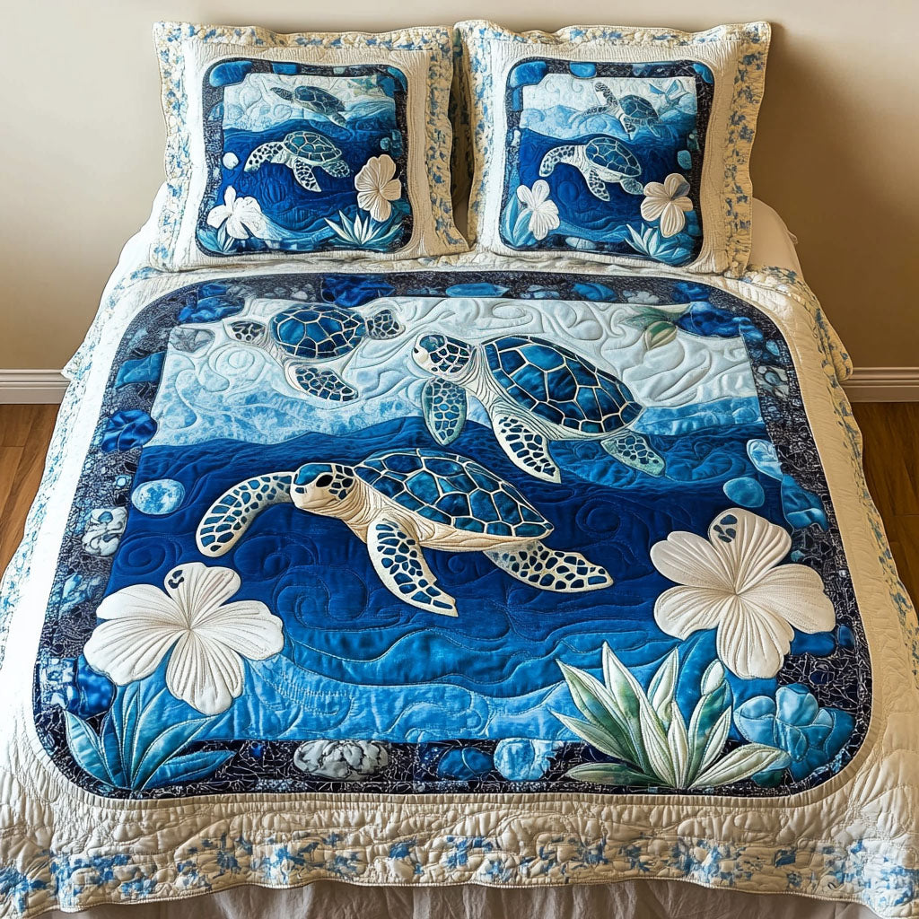 Gifts For Turtle Lover Quilt Bed Set Frosty Waters - Blanket - GoDuckee