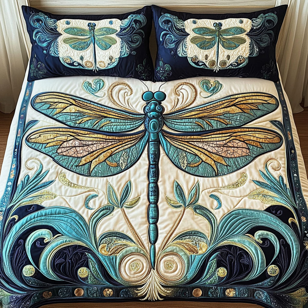 Gift For Dragonfly Lovers Quilt Bedding Set, Golden Wings Dragonfly - Blanket - GoDuckee