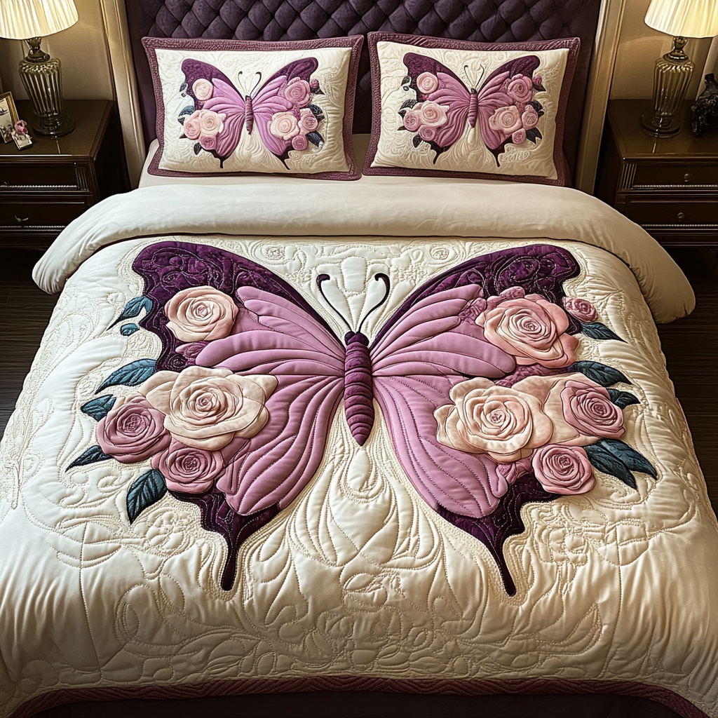 Flutter Butterfly Floral Quilt Bedding Set, Gift For Butterfly Lovers - Blanket - GoDuckee