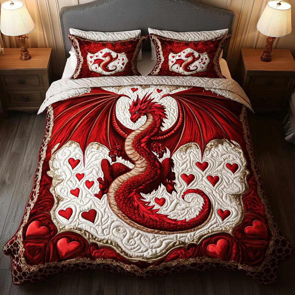 Gifts For Dragon Lover Quilt Bed Set Heartfire Wings - Blanket - GoDuckee