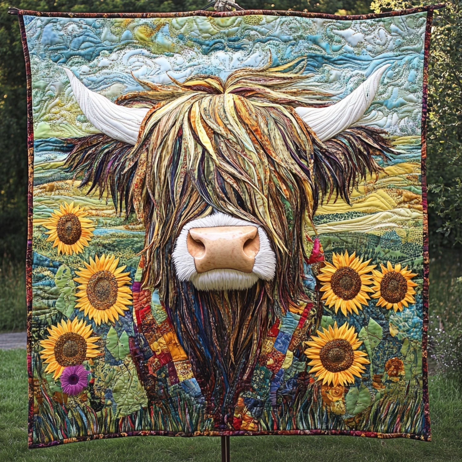 Gifts For Highland Cow Lovers Blanket Breeze Highland Cow With Sunflower Valley - Blanket - GoDuckee