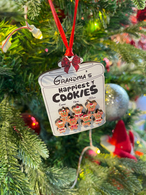 Grandma's Happiest Cookies, Personalized 01HTDT011123 Wood Ornament, Christmas Gift For Family - Ornament - GoDuckee