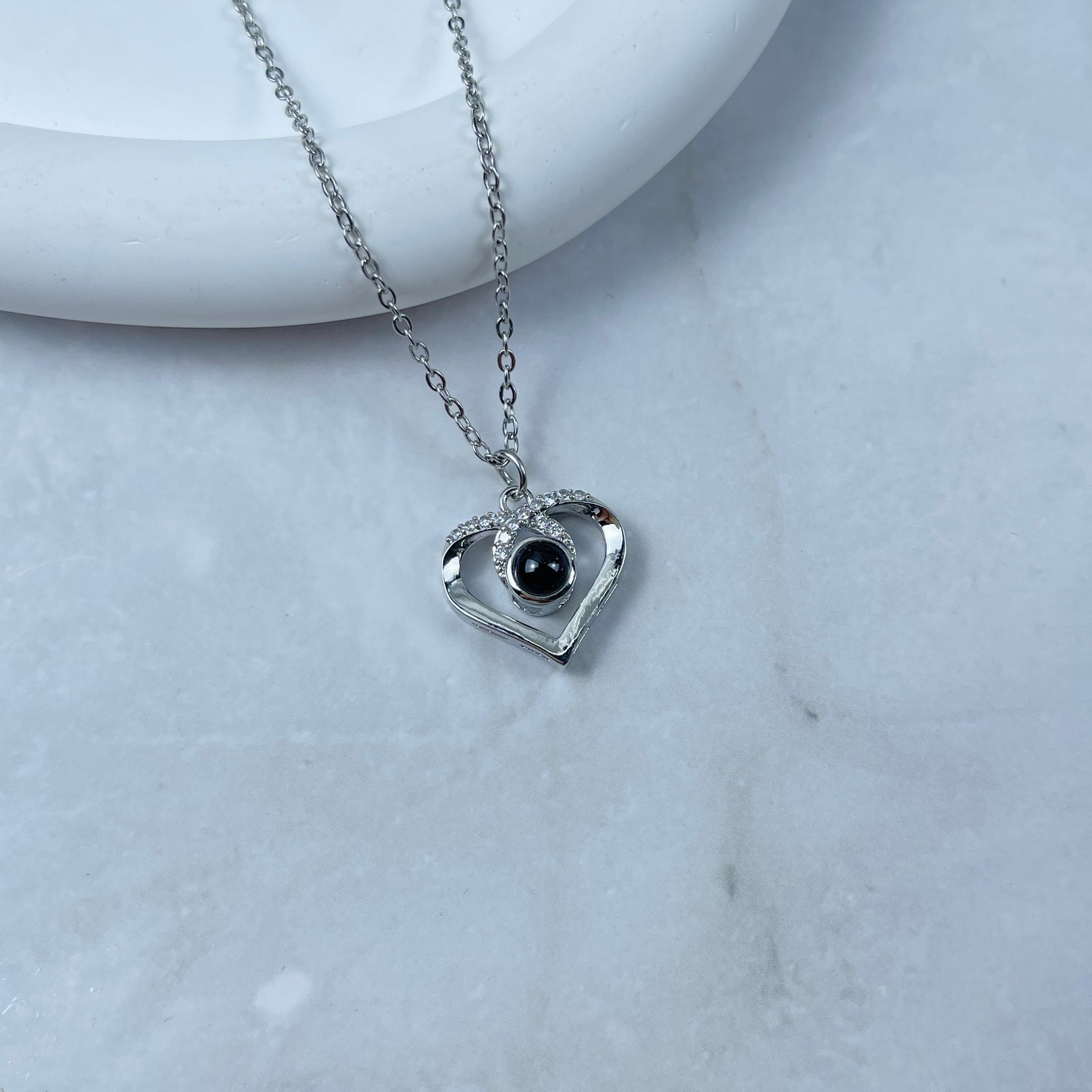 Custom Photo Projection Necklace, Crystal Heart Charm 49 07acxx140325 - Necklace - GoDuckee