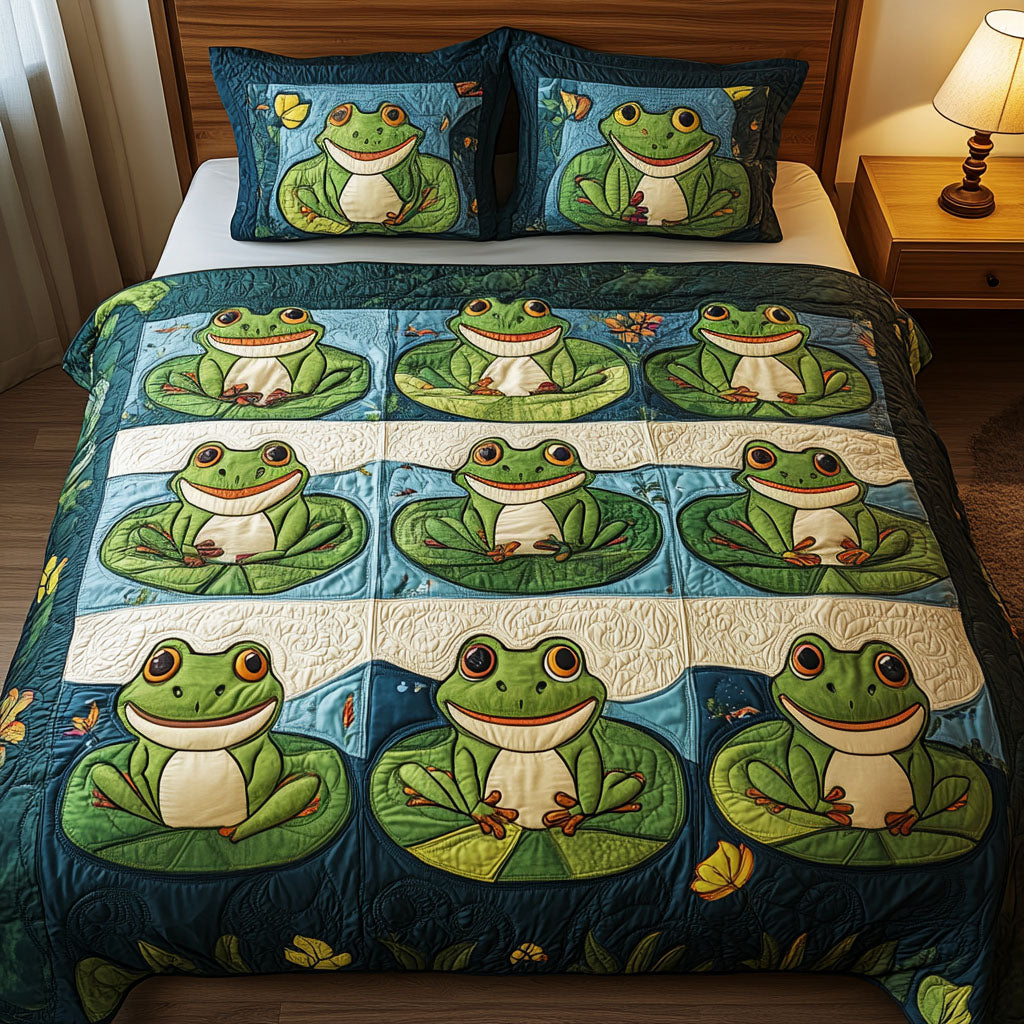 Gifts For Frog Lover Quilt Bed Set Lily Pad Smiles - Blanket - GoDuckee