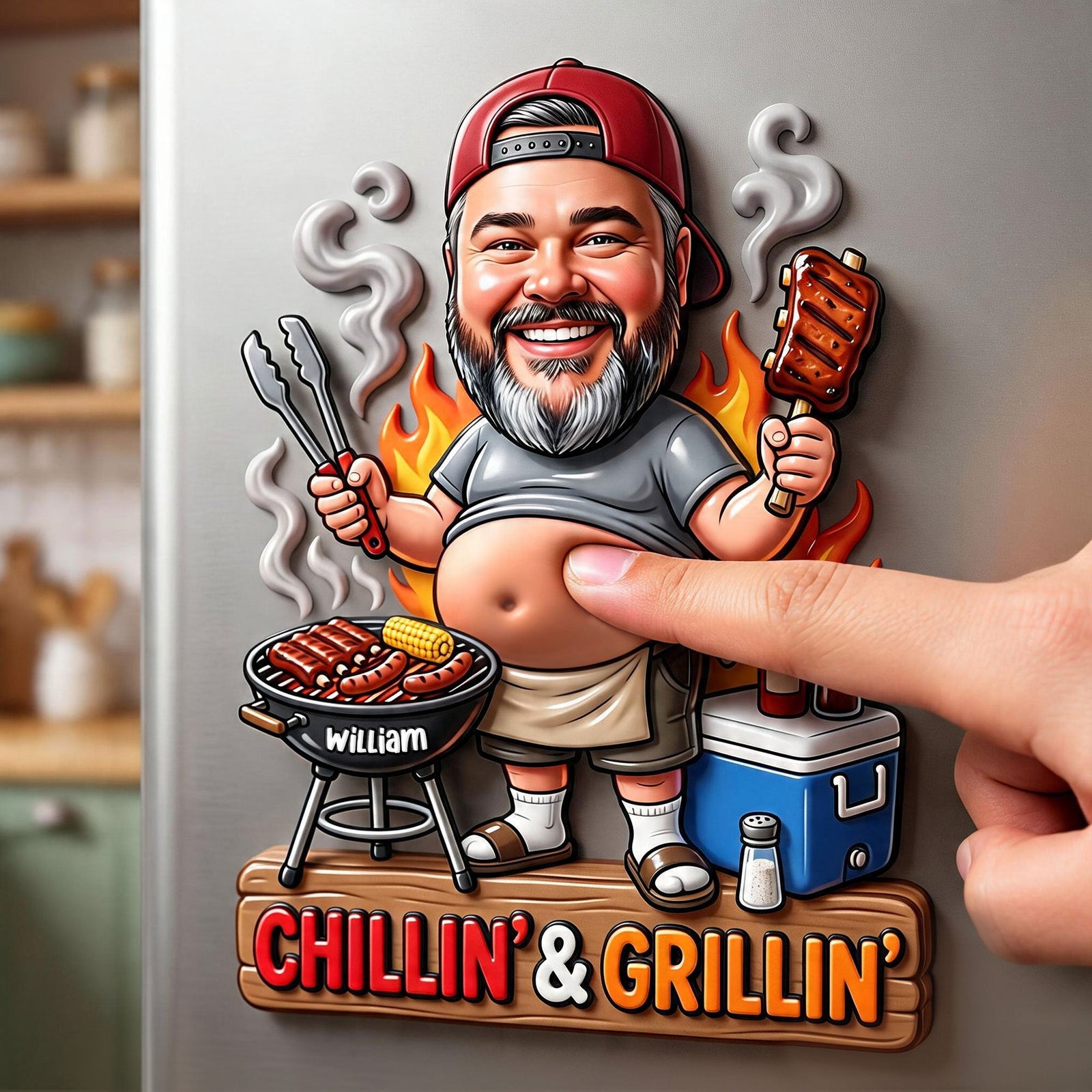 Funny Custom Face Grilling Lover - Personalized Gifts For Grilling Lover Anti-collision Acrylic Fridge Magnet 05PGTI190626 - Fridge Magnet - GoDuckee