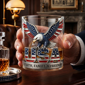 USA Strong Eagle Round Glass - Personalized Gifts For Patriots 02QHTI100626