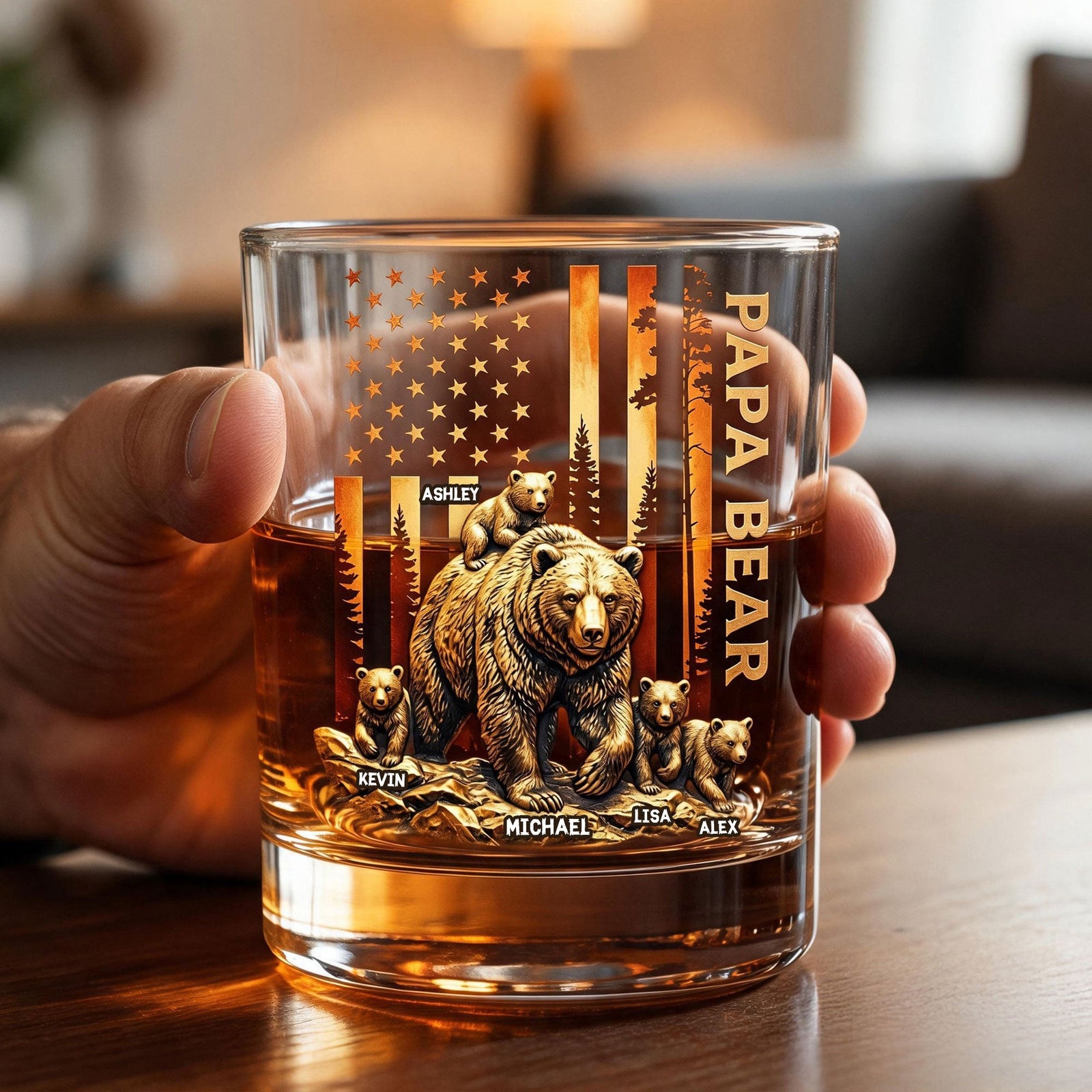 Papa Bear Round Glass - Personalized Gifts For Dad 02nati110526 - Glass - GoDuckee