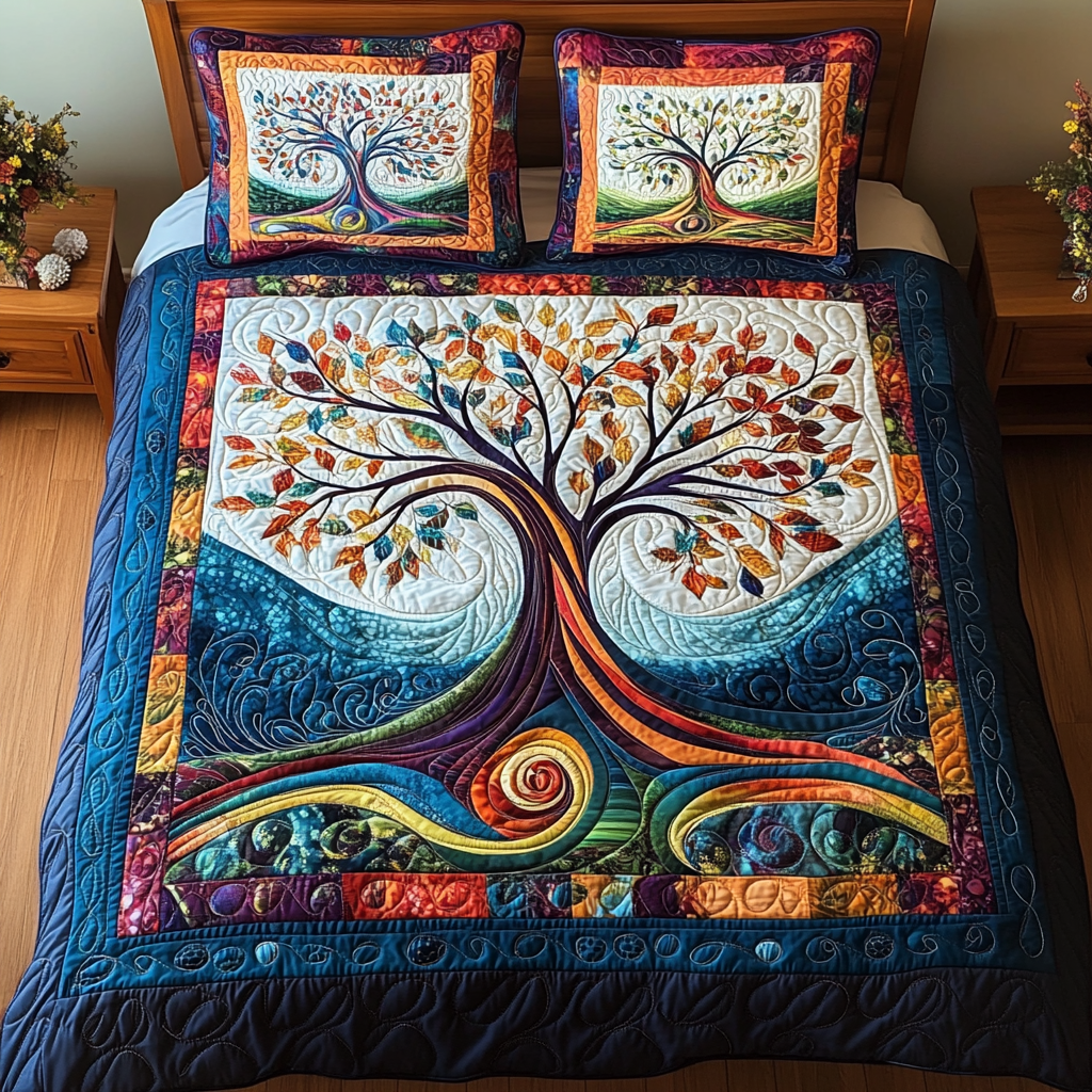 Gifts For Tree Lover Quilt Bed Set Midnight Garden Harmony - Blanket - GoDuckee