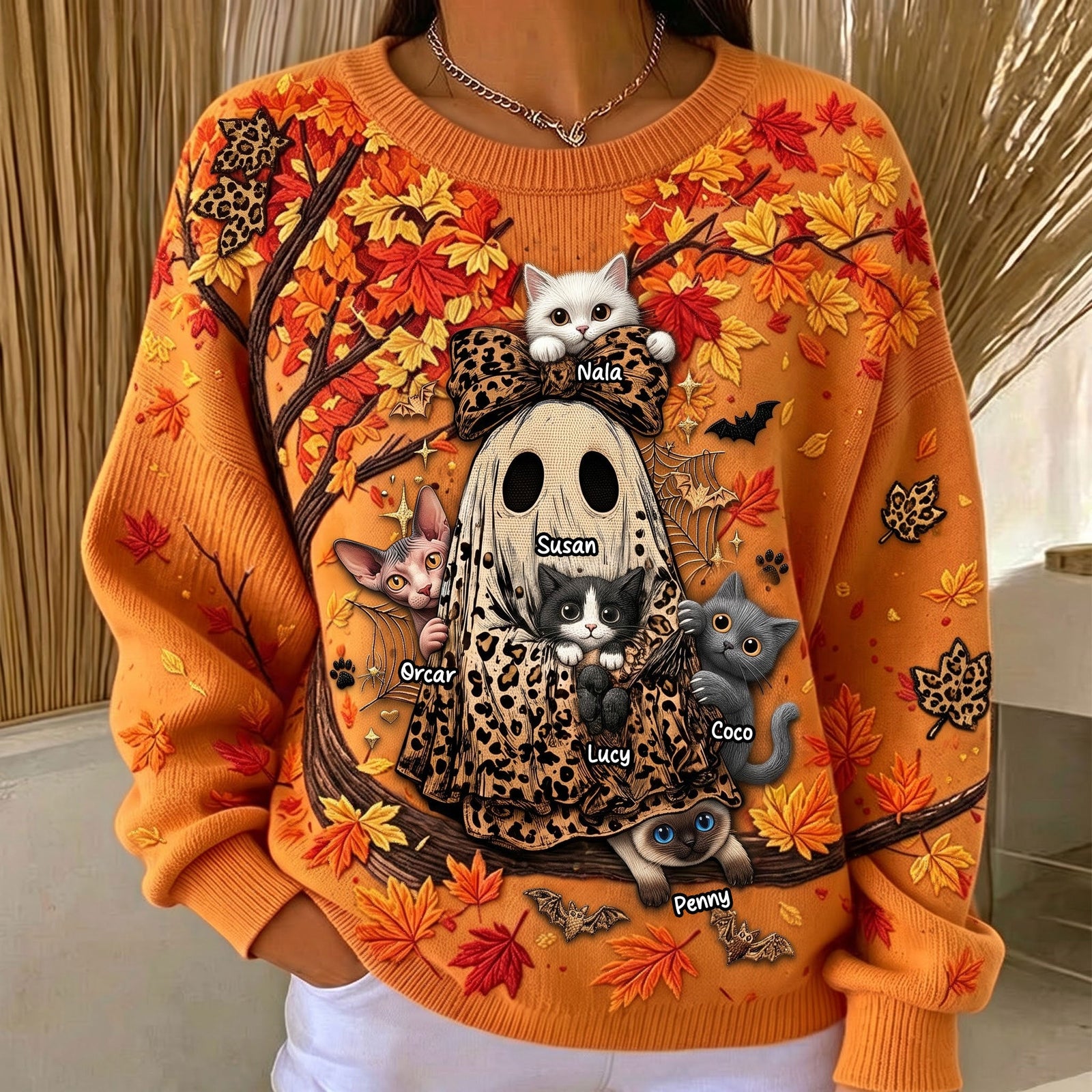 Autumn Boo Jee Cat Sweater - Personalized Gifts For Cat Lovers 04qhti100826 - AOP Products - GoDuckee