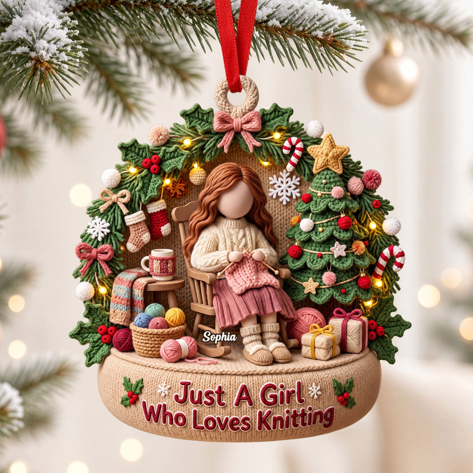 Knitting Girl Christmas Acrylic Ornament - Personalized Gifts For Knitting Lovers 02pgti241026