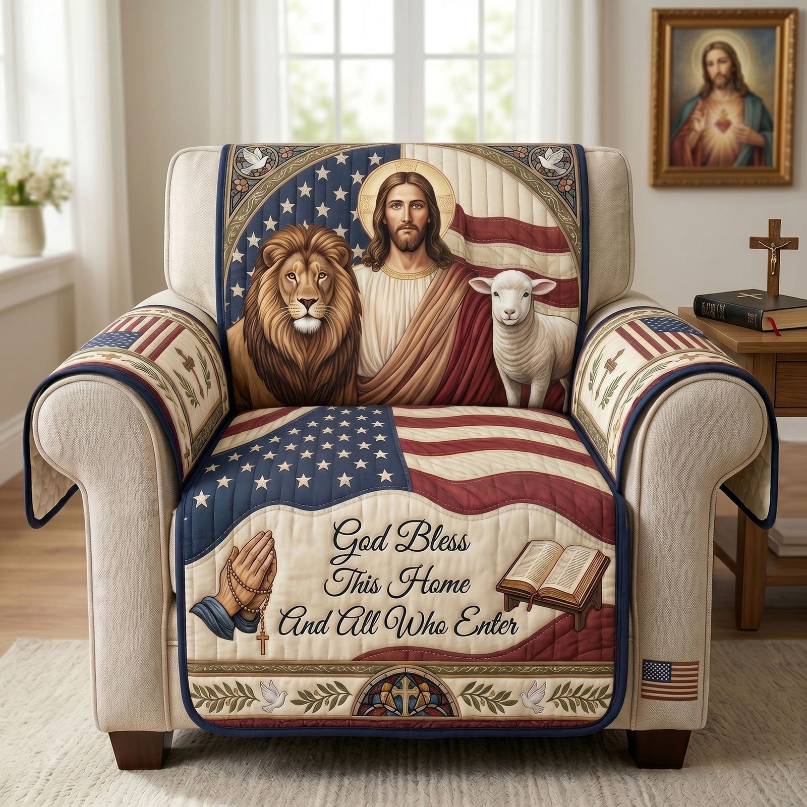 God Bless This Home And All Who Enter Quilted Sofa Cover - Personalized Gifts For Family 03huti220626 - Sofa Cover - GoDuckee