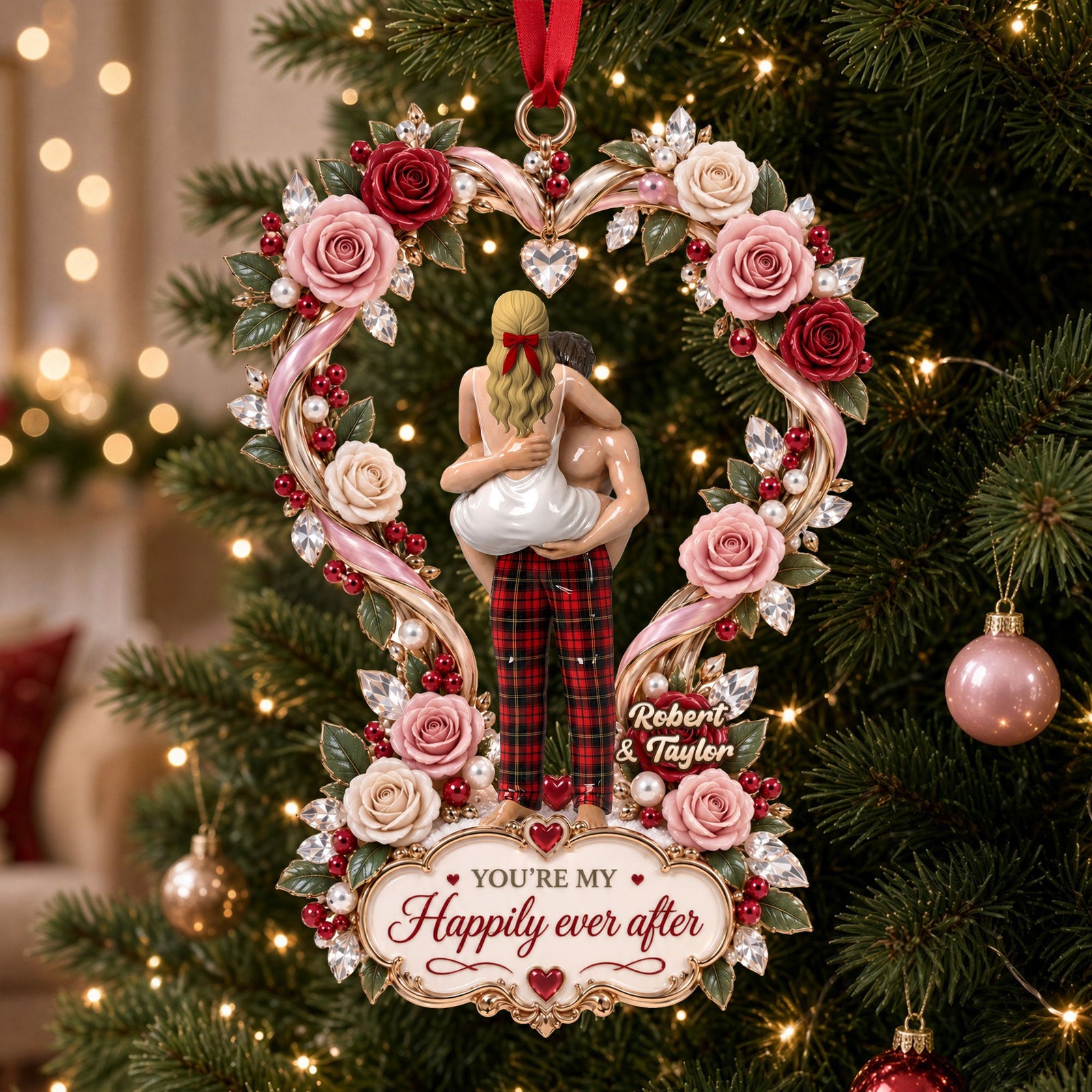 Affectionate Love Rose Ornament - Personalized Gifts For Couple 01qhti170926 - Ornament - GoDuckee