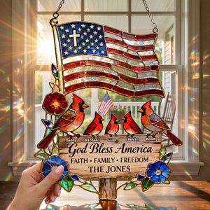 Peaceful American Cardinal Family Under God Suncatcher, Personalized Gifts For Family 03qhti030626 - Ornament - GoDuckee