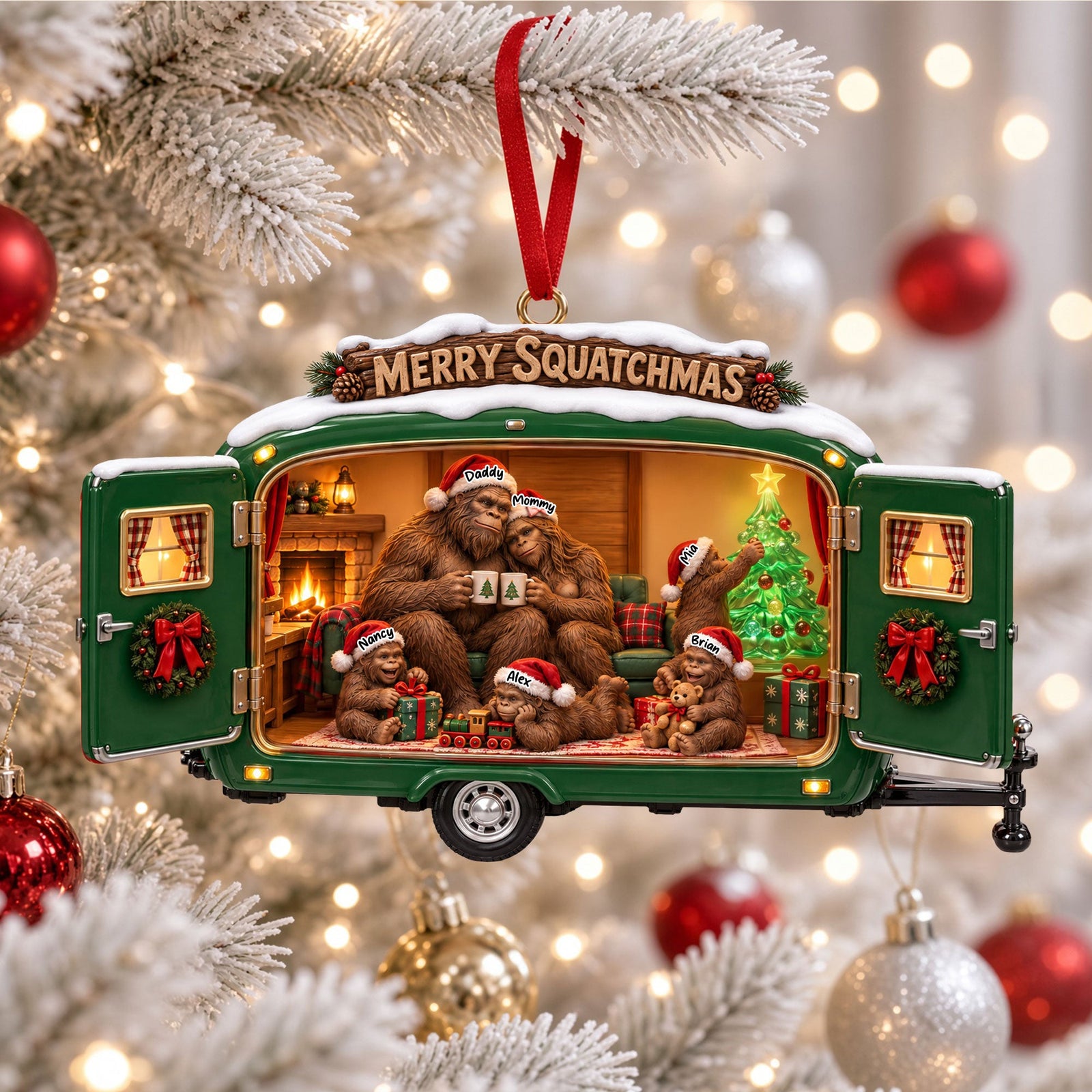 Cozy Camping Bigfoot Family Ornament - Personalized Christmas Gifts For Camping & Bigfoot Lovers 02qhti131026 - Ornament - GoDuckee