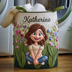 Birth Flower Girl Quilted Laundry Basket - Personalized Gifts For Girls 03QHTI300626 - Laundry Basket - GoDuckee