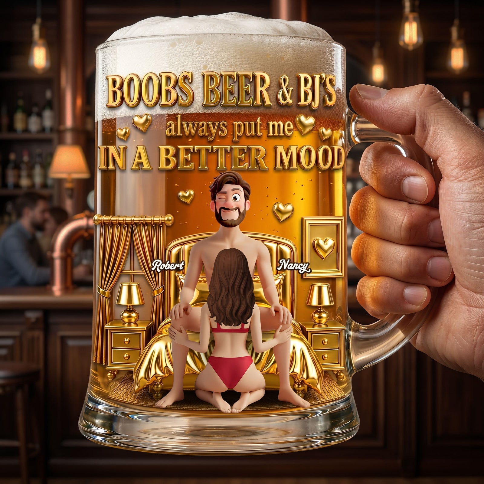 Playful Couple Beer Glass - Personalized Gifts For Couples 03NATI110626 - Beer Glasses - GoDuckee
