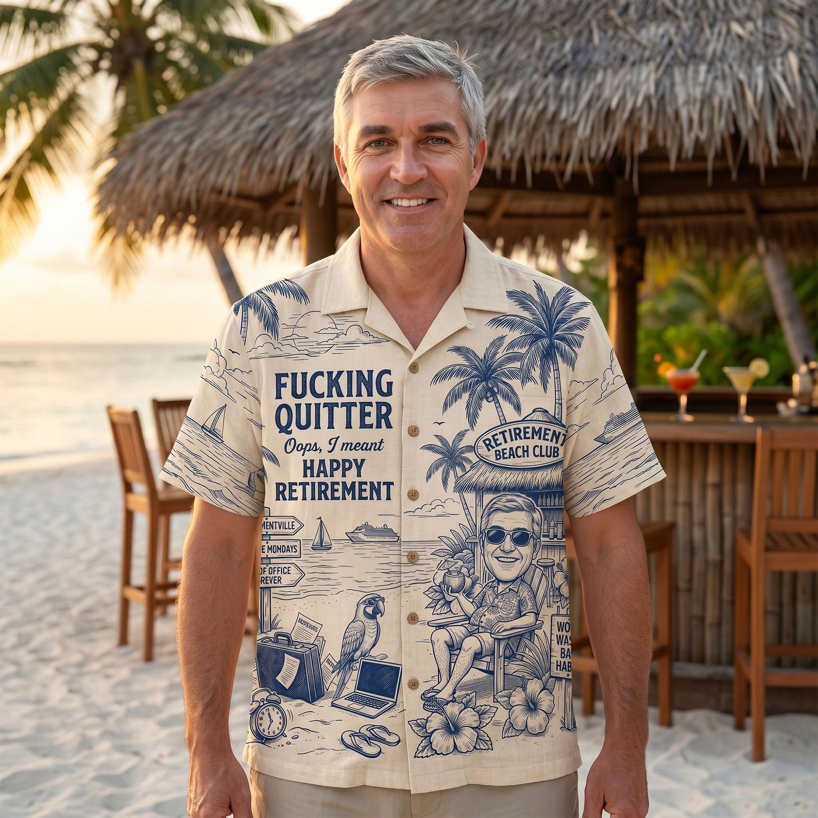 Quitter Club Toile De Jouy Hawaiian Shirt - Custom Photo Gifts 02pati180626 - Hawaiian Shirts - GoDuckee