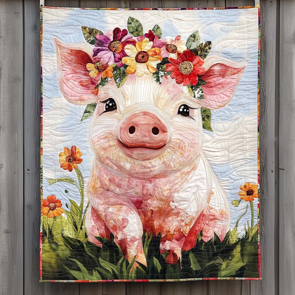 Gift For Pig Lovers Blanket, Muddy Marvel Pig With Floral Crown - Blanket - GoDuckee