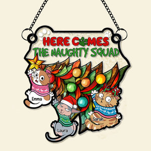 Personalized Gift for Cat Lover, Naughty Cat Squad Christmas Suncatcher 01TOLU280824 - Ornament - GoDuckee