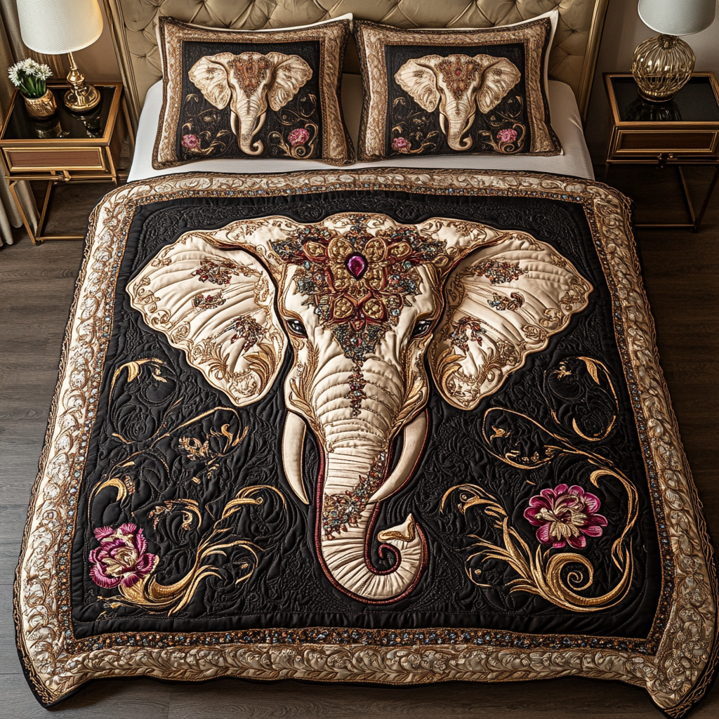 Gifts For Elephant Lover Quilt Bed Set Ornate Elephant - Blanket - GoDuckee