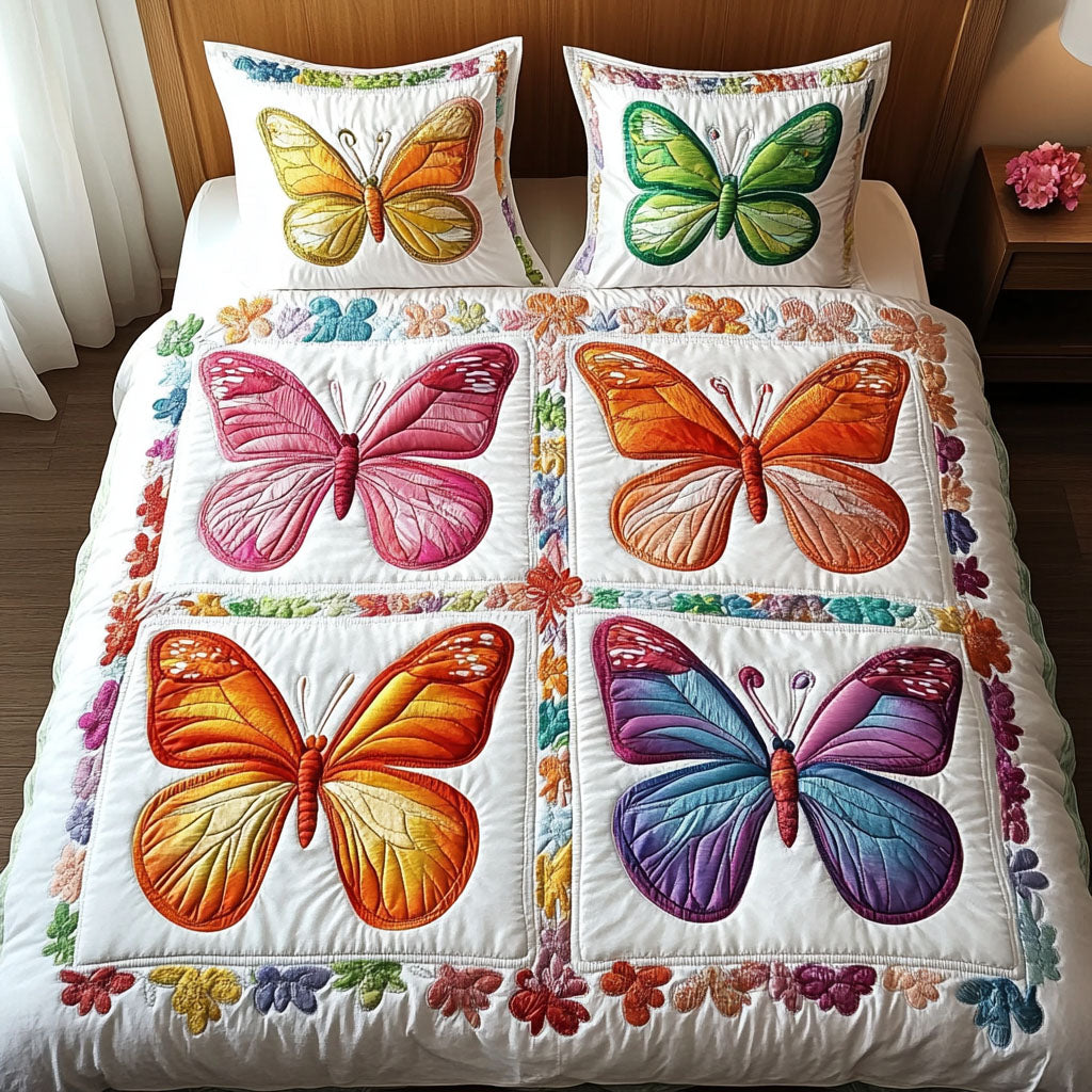 Rainbow Flutter Wings Quilt Bedding Set, Gift For Butterfly Lovers - Blanket - GoDuckee
