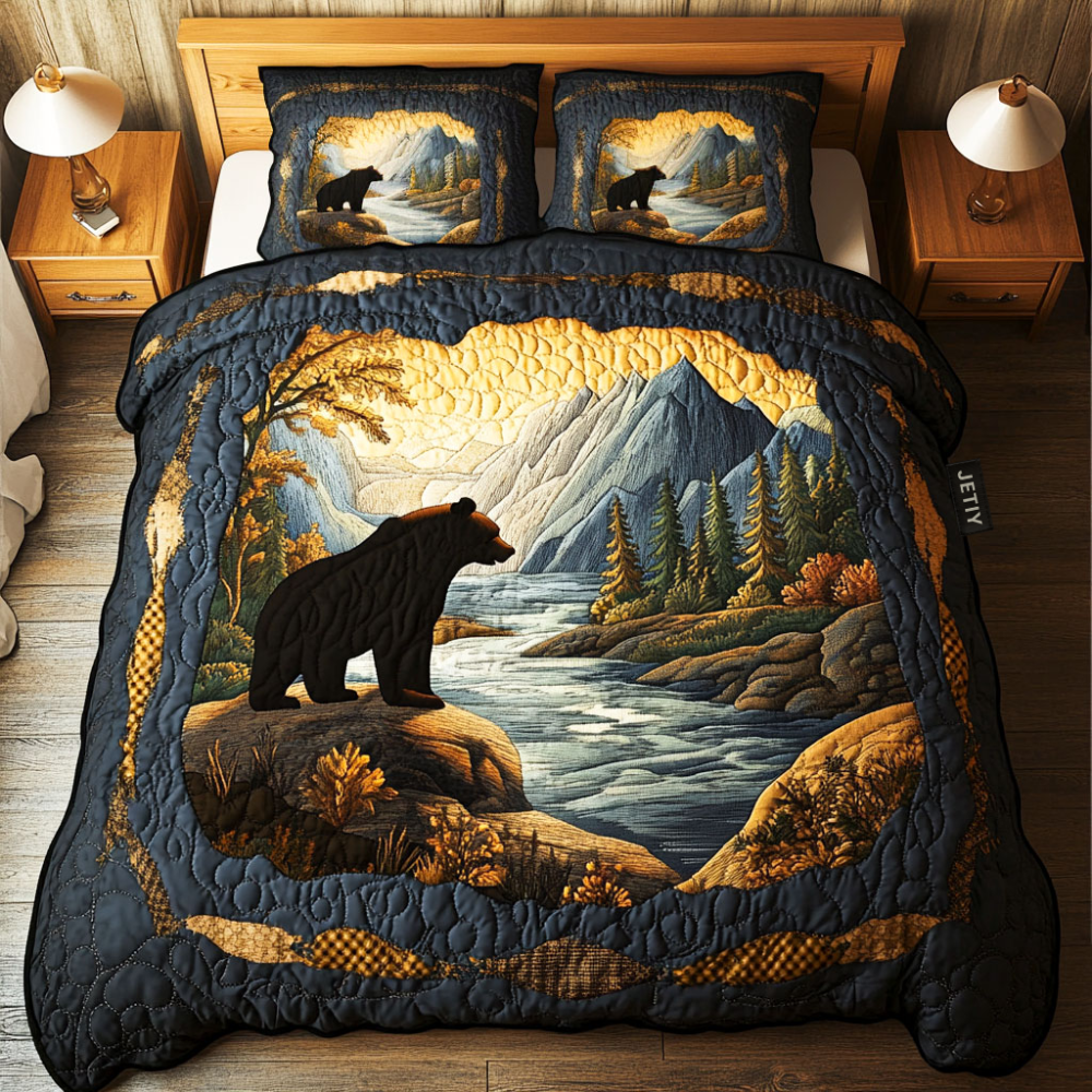 Gifts For Bear Lovers Quilt Bed Set River Bear Serenity - Blanket - GoDuckee