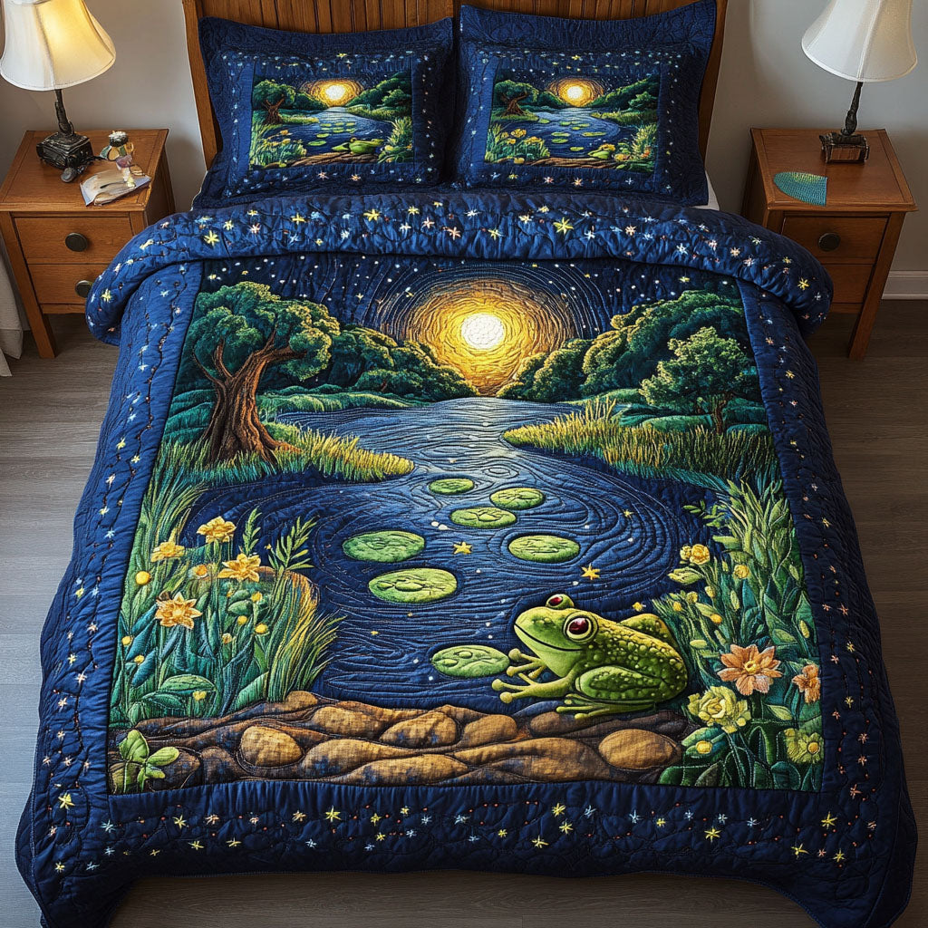 Gifts For Frog Lover Quilt Bed Set Riverbank Frog - Blanket - GoDuckee