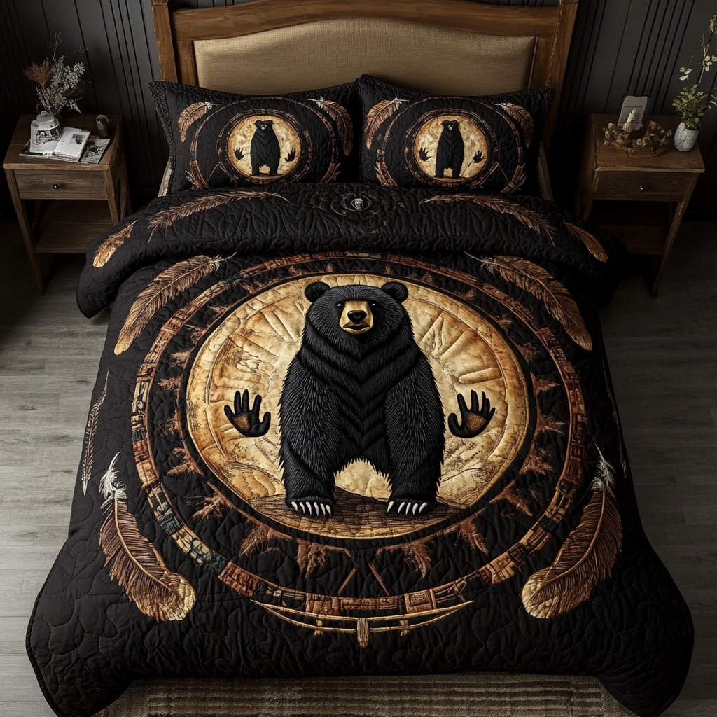 Sacred Bear Totem Quilt Bedding Set, Gift For Bear Lovers - Blanket - GoDuckee