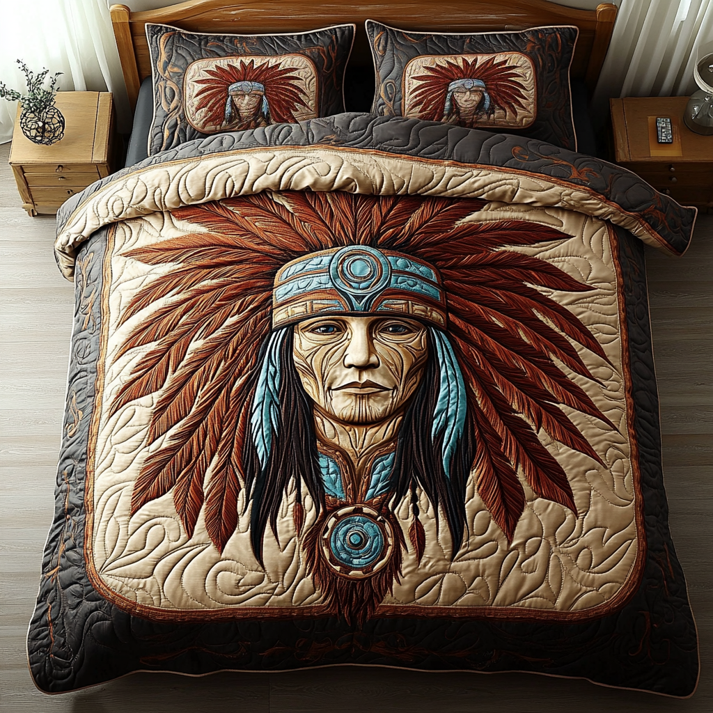 Gifts For Native American Quilt Bed Set Sacred Headdress - Blanket - GoDuckee