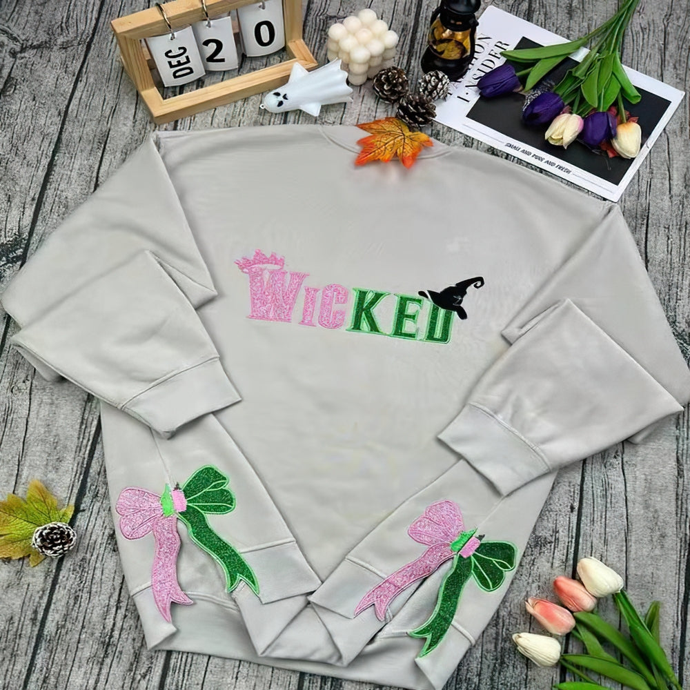 Glitter Embroidered Sweatshirt with Side Bow - Gift for Wick 235acxx260824 - Shirts - GoDuckee