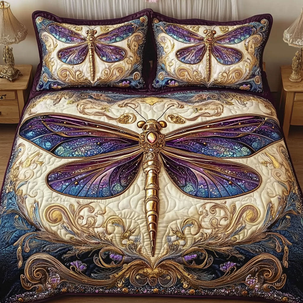 Gift For Dragonfly Lovers Quilt Bedding Set, Stellar Dragonfly Elegance - Blanket - GoDuckee