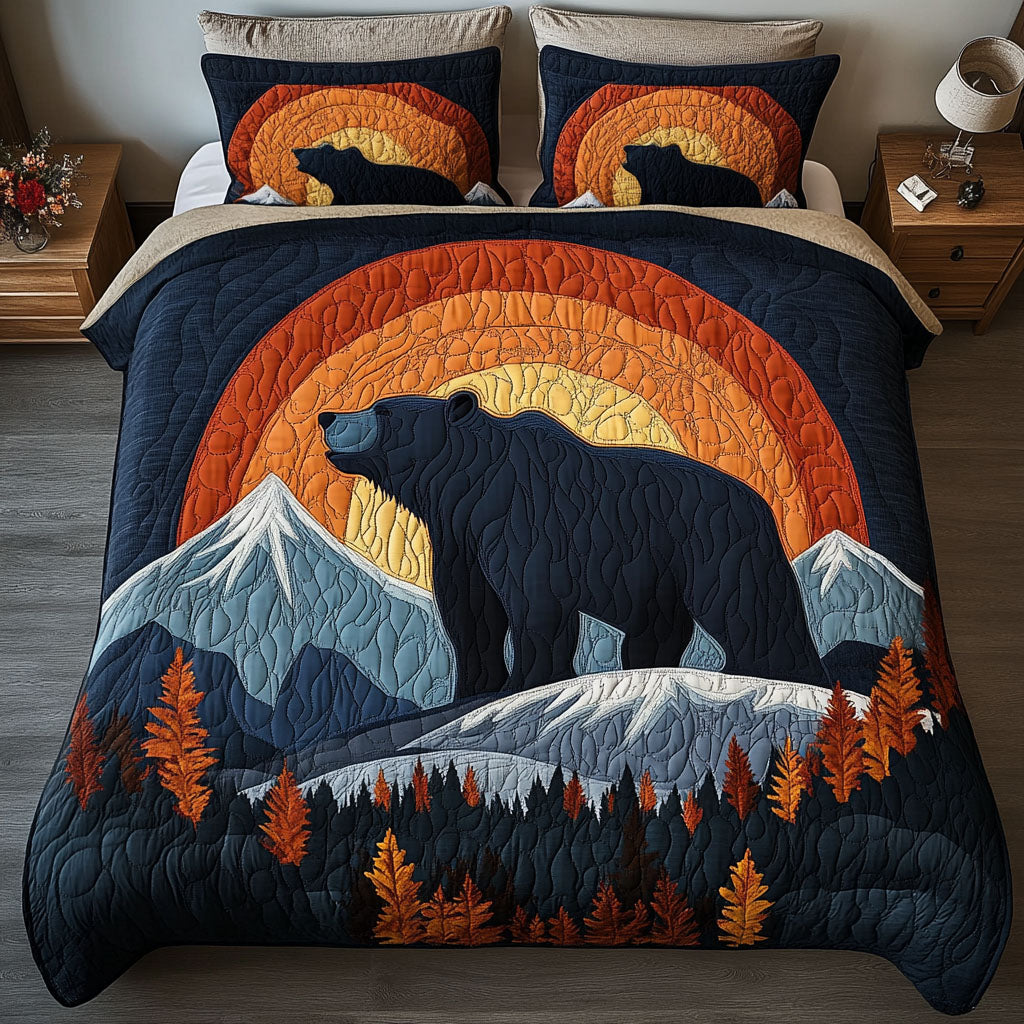 Bear Silhouette at Sunset Quilt Bedding Set, Gift For Bear Lovers - Blanket - GoDuckee