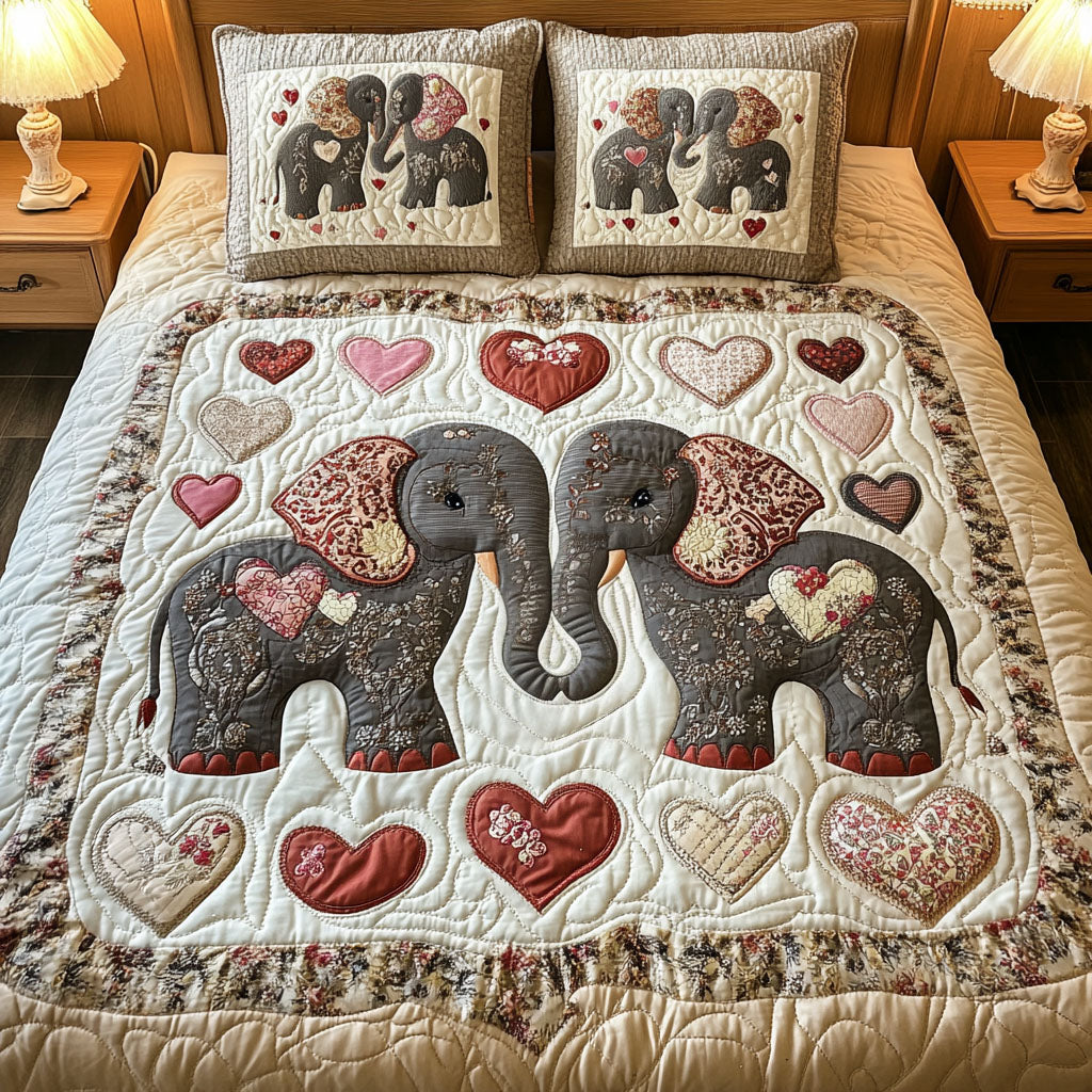 Gifts For Elephant-Loving Couple Quilt Bed Set Trunk Hug - Blanket - GoDuckee