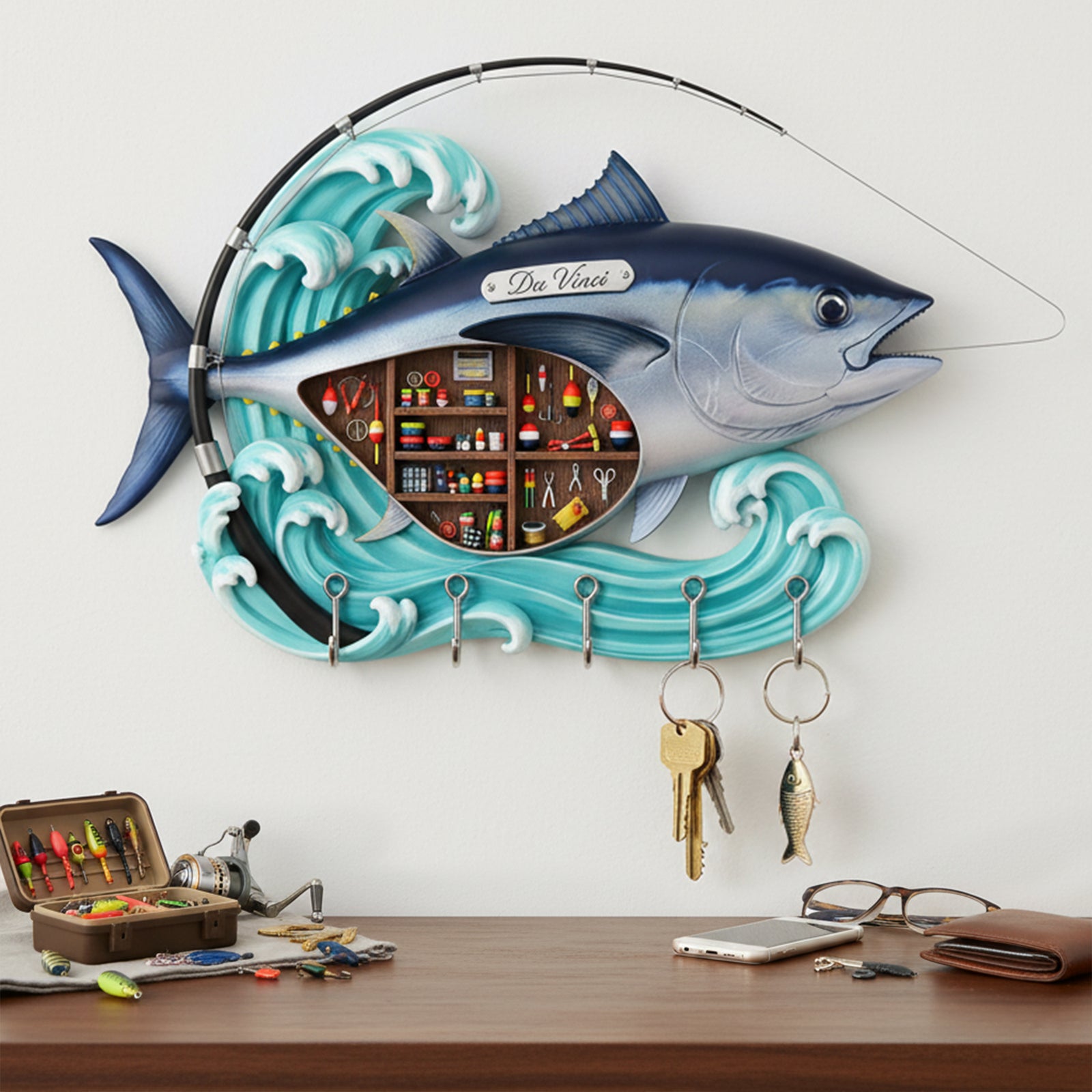 Fishing Gear Corner Key Hanger - Personalized Gift For Fishing Lovers 03KILU101225 - Wood Sign - GoDuckee