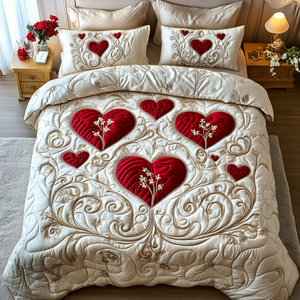 Gifts For Couple Quilt Bed Set Vibrant Hearts - Blanket - GoDuckee