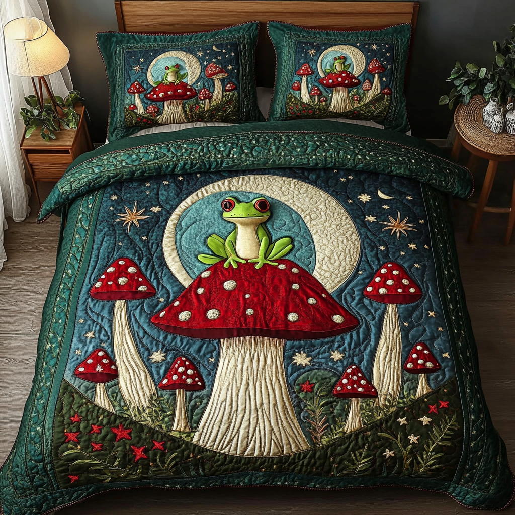 Gifts For Frog Lover Quilt Bed Set Whimsical Woodland - Blanket - GoDuckee