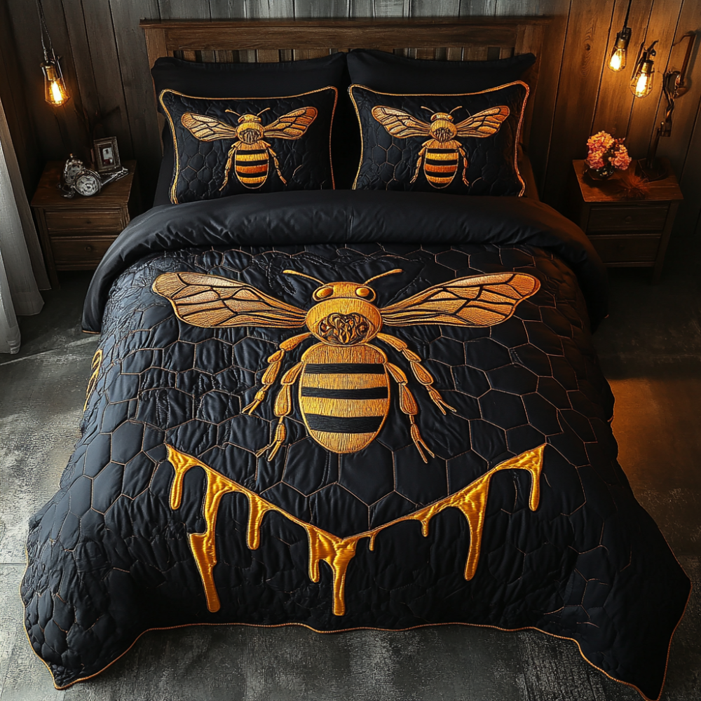 Personalized Gifts For Bee Lovers Quilt Bed Set Wings of Gold - Blanket - GoDuckee
