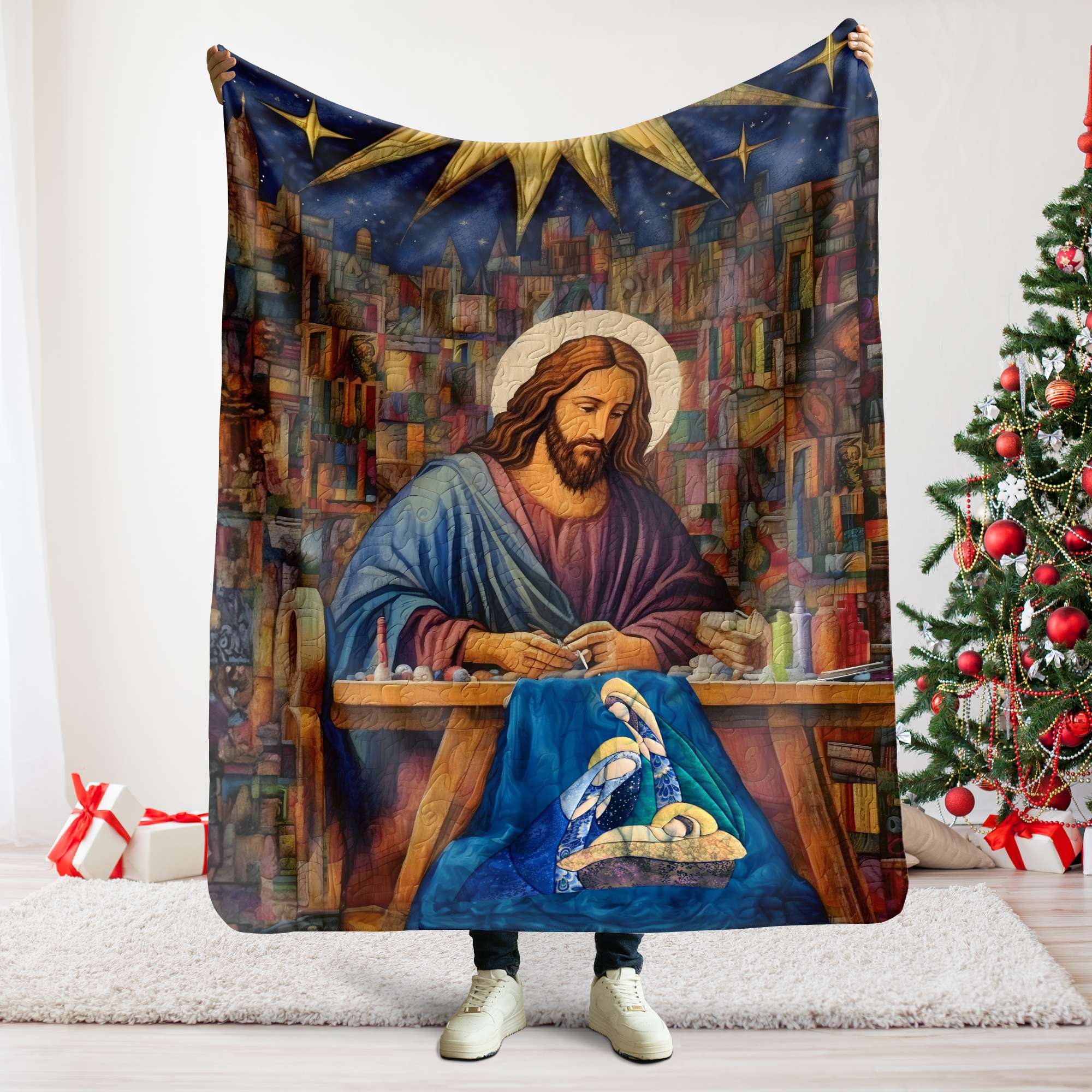 Jesus Christ Quilting Blanket, Gifts For Christian Quilter 02QHLU110924 - Blanket - GoDuckee