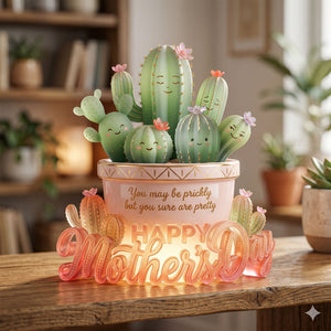 Cactus Mom And Kids Light Box - Personalized Gifts For Mother's Day Acrylic Light Box 05PALU130426 - Light Box - GoDuckee