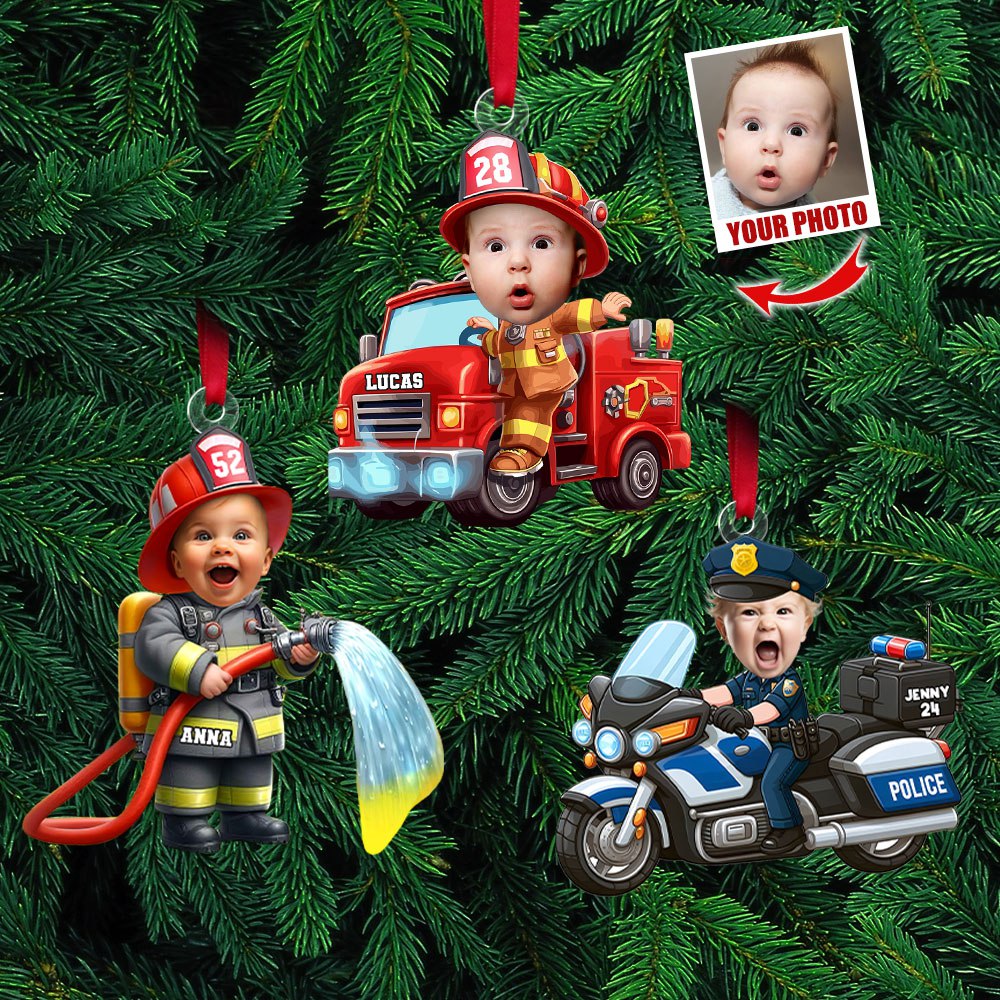 Custom Photo Gifts For Kids Christmas Ornament - Firefighter & Police Themes - Ornament - GoDuckee