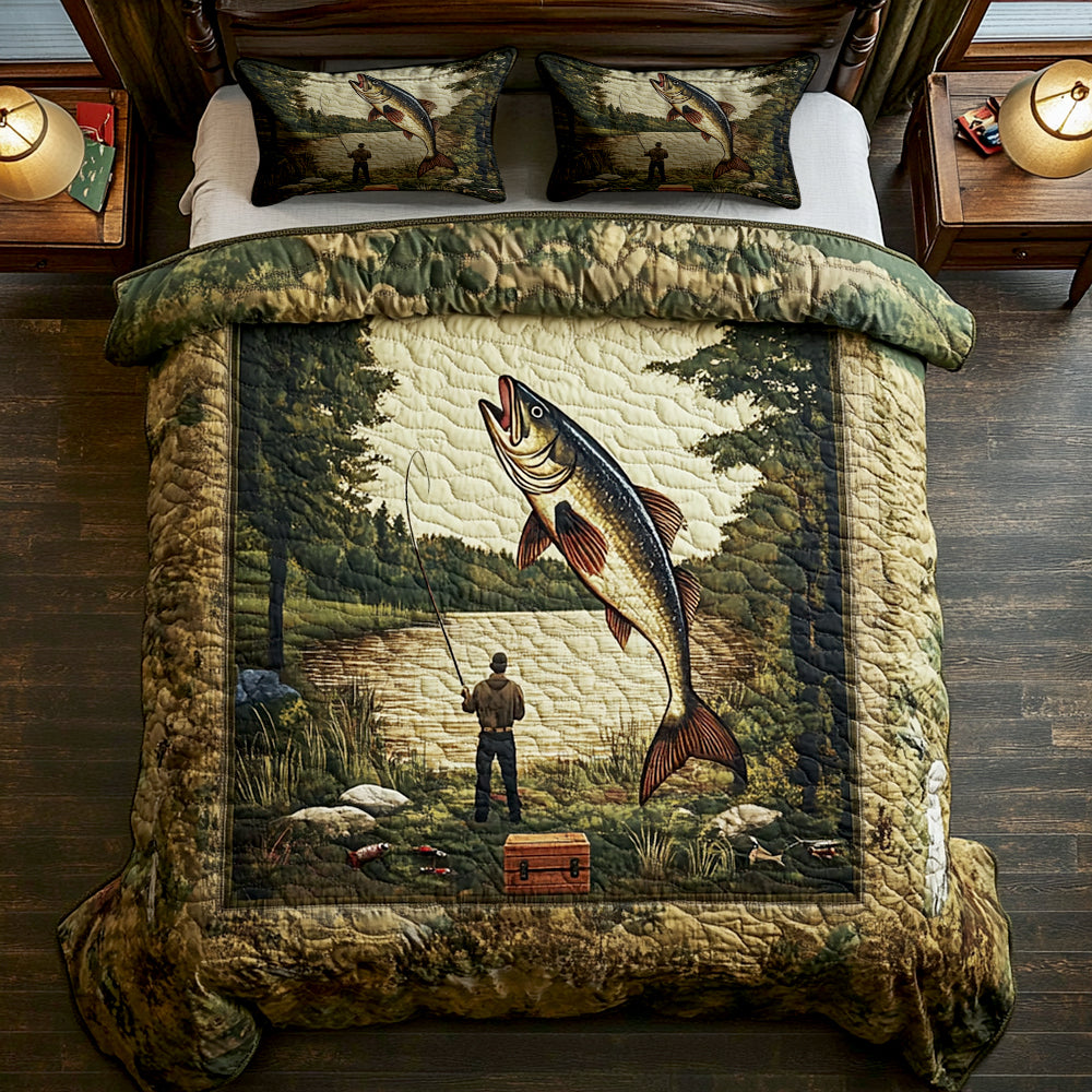 Fishing Lake Scene Quilt Bed Set Gifts For Fishing Lovers 05TGDT070725 - Bedding Set - GoDuckee