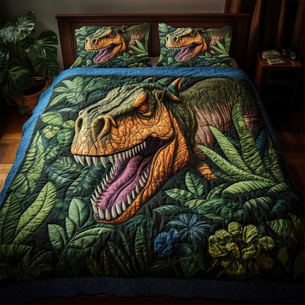 Gifts For Dinosaur Lover Quilt Bed Set, Roaring T-rex 01qhdt200125 - Blanket - GoDuckee