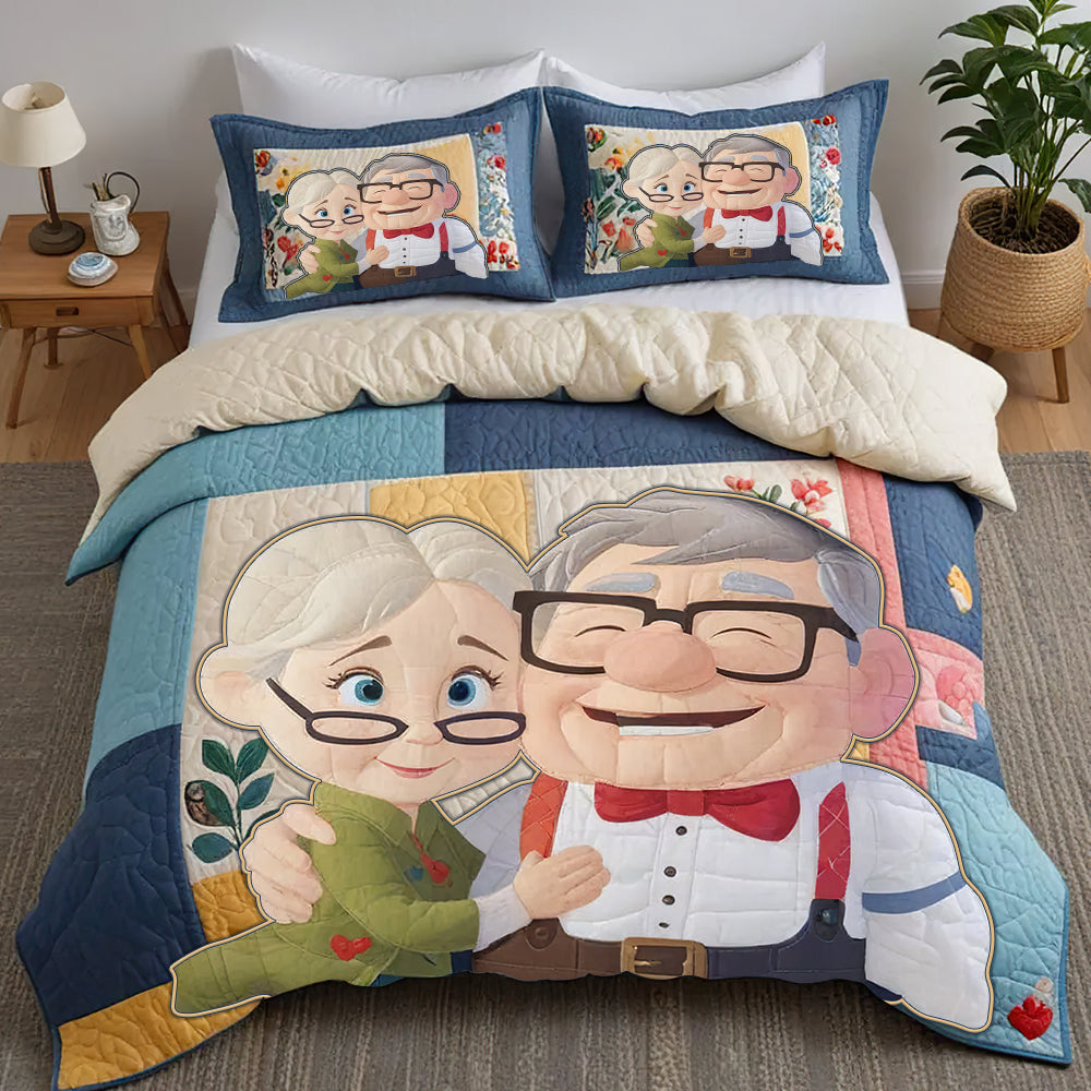 Personalized Gifts For Couple Quilt Bed Set, Cartoon Couple Love Adventure 01qhdt240125 - Blanket - GoDuckee